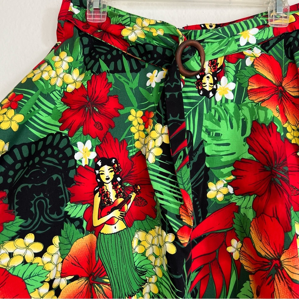 Voodoo Vixen Hula Girl Tiki Hawaiian Floral Rockabilly Circle Skirt (Large).